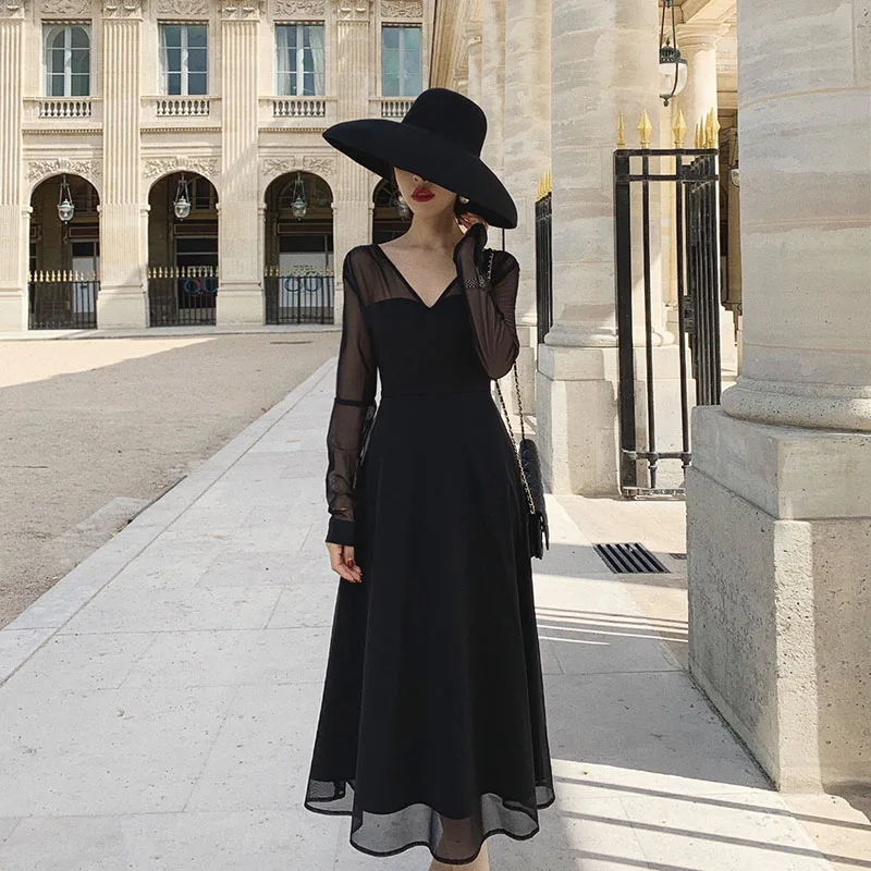 Сексуальные с сеточкой в стиле петчворк длинным рукавом платье для женщин бантом