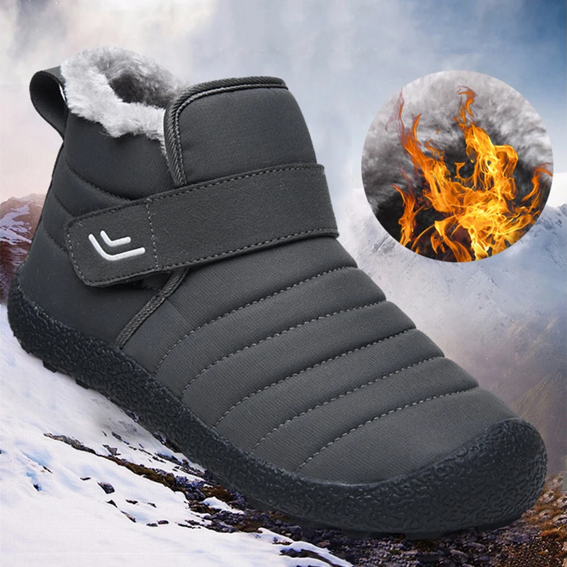 

Short Plush Men Winter Boots Warm Shoes Men Winter Shoes Hook Loop Men Ankle Boots Non-leather Casual Shoe Couple Boot Size 48