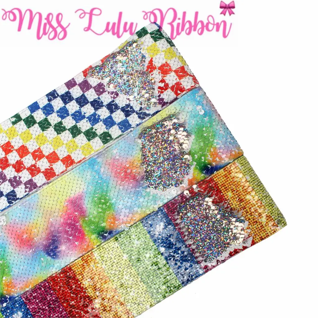 Лента для волос Двусторонняя с радужными блестками двусторонняя серебристая