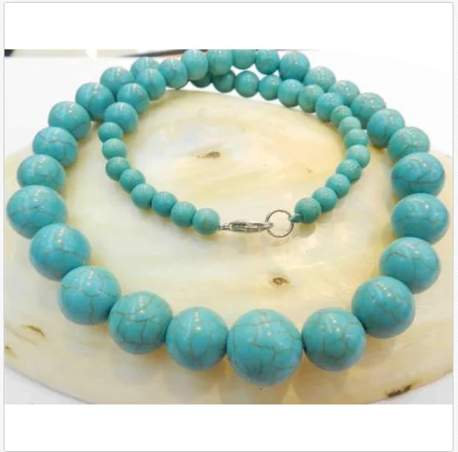 Новинка 6 14 мм синий индейка бирюза драгоценные камни круглые бусы ожерелье