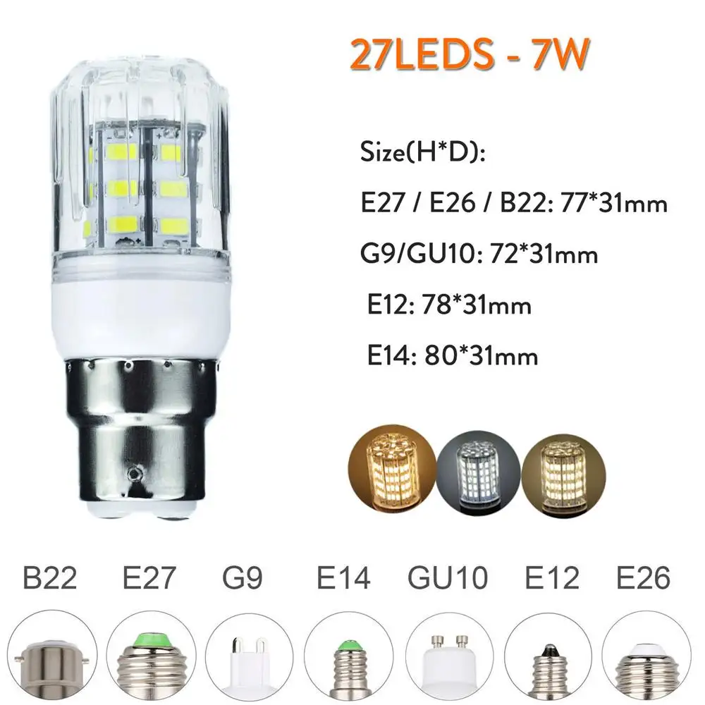 Фото DC 12V 24V E27 G9 GU10 светодиодный кукурузный Светильник лампы E26 E12 E14 B22 Точечный светильник s 7 Вт 27 Светодиодный s домашний яркий настольные лампы Освещение в помещении светильник Инж №2