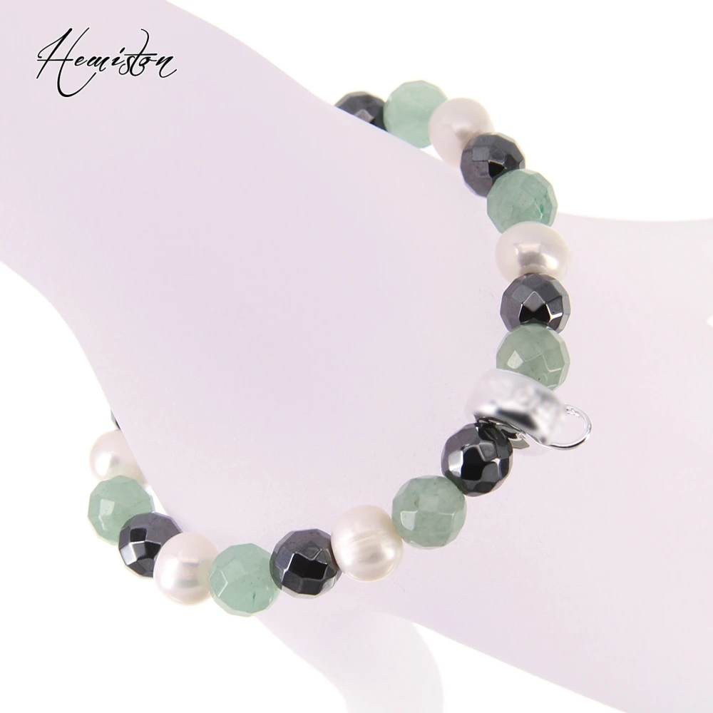 

Thomas Style Charm Bracelet with Pearl, Hematite and Aventurine Beads, Width:0.8cm, European TS Style Fine Jewelry TS B602