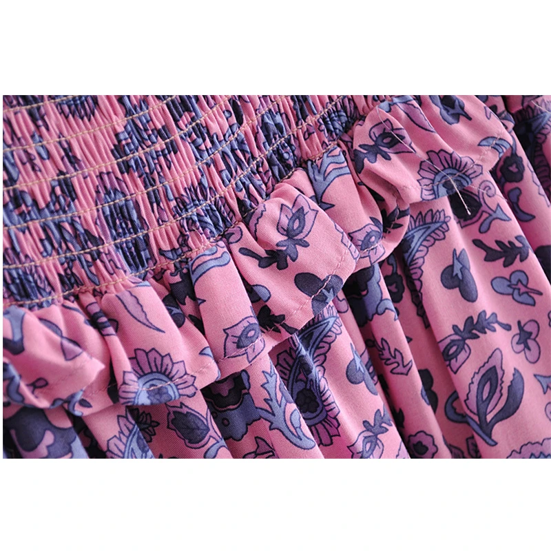 Платье-миди женское с открытыми плечами винтажным принтом и оборками | Женская