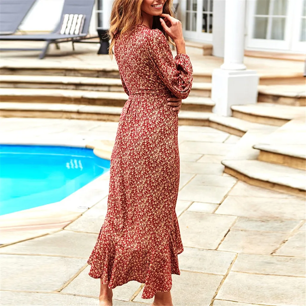 2019 женское длинное платье в стиле бохо сексуальное Пляжное Платье макси с