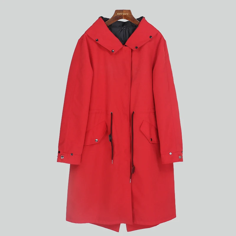 x-long red OFTBUY Водонепроницаемая длинная парка с меховой подкладкой и меховым воротником - Цвет: x-long red