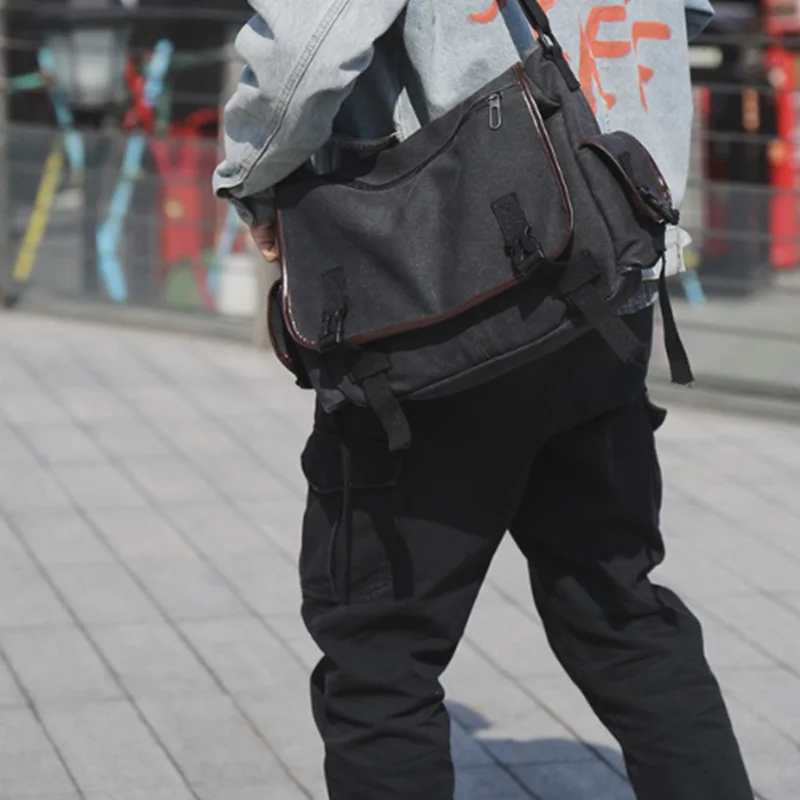 Холщовая вместительная сумка-мессенджер через плечо в стиле ретро для ноутбука