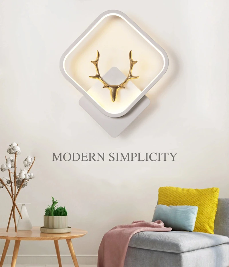 

Modern Creative Antlers Led Wall Lamps Corridor Aisle Bedside Gold Deer Design Sconce Light Round Square Home Decor Fixture