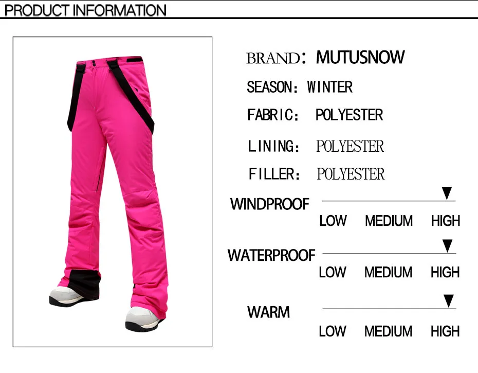 MUTUSNOW Skiing Pants Women's New Arrival Ski Trouser Snowboard Female High Quality Snow Pants Windproof Waterproof Breathable