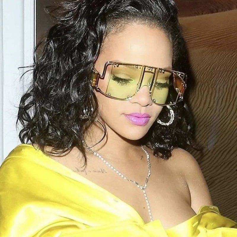 Женские солнцезащитные очки с заклепками градиентные красные без оправы