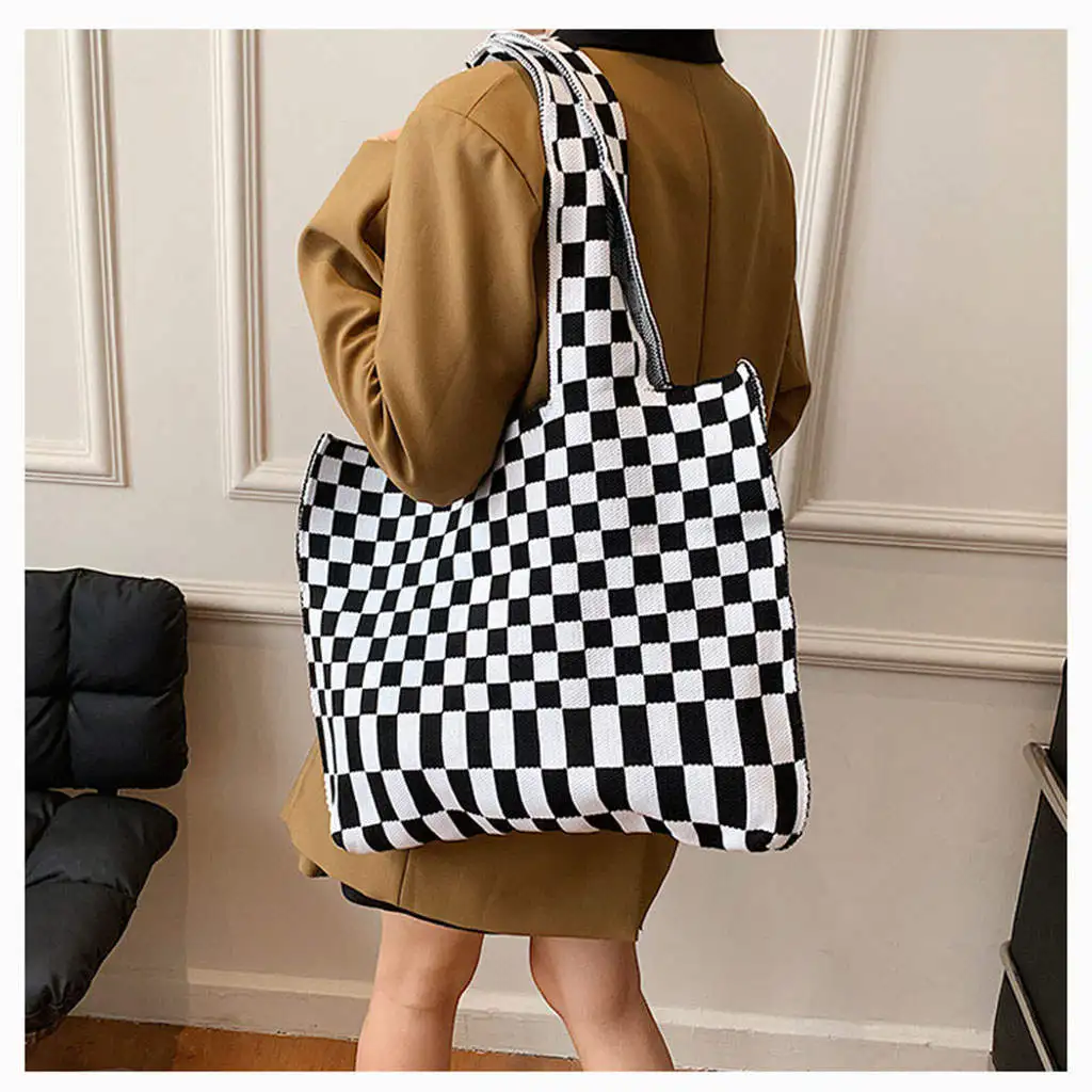 

Tote Shopping Bag Large Capacity Soft Women Knitted Shoulder Bag Handbag