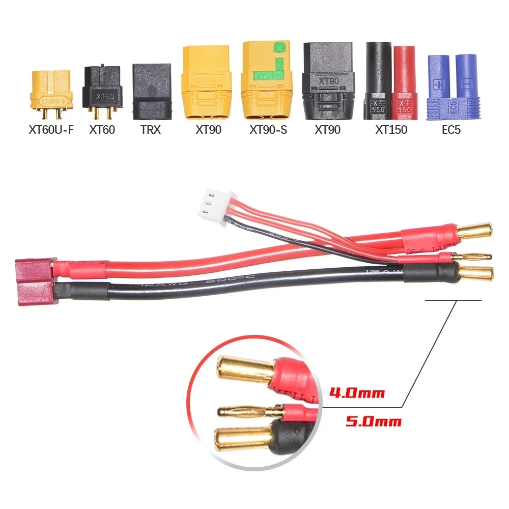 Зарядный провод для литиевой батареи Lipo, 2S, 4 мм/5 мм, 7,4 В, 7,6 В, Φ T/ XT60/EC5/XT90/TRX, силиконовый кабель для моделей автомобилей, игрушек «сделай сам»