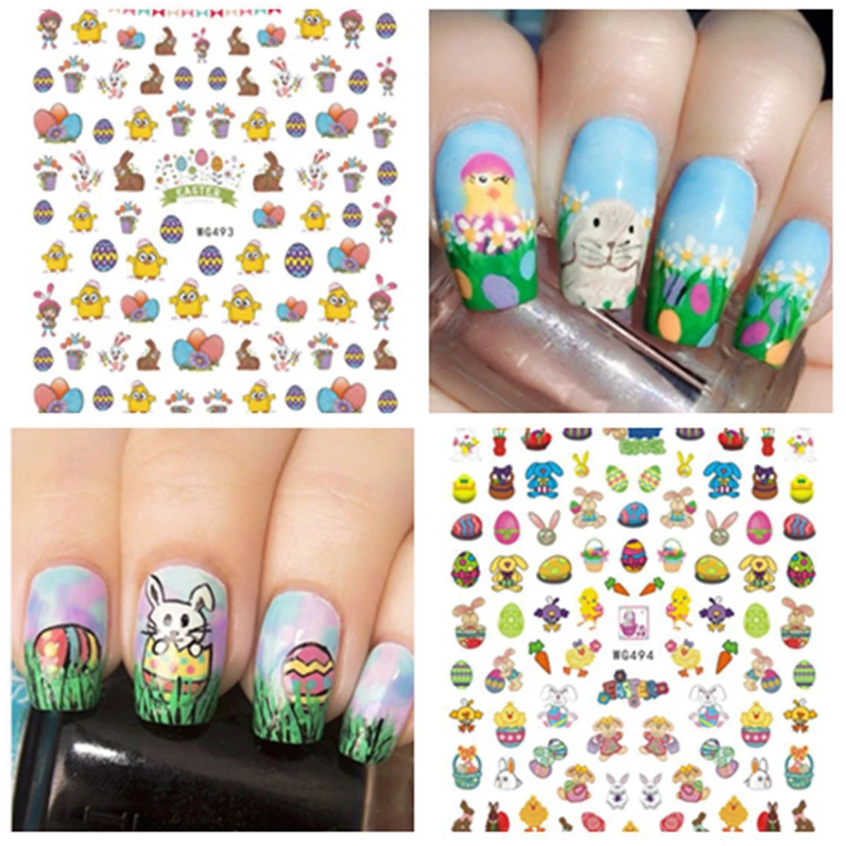

Cute Chicken Nail Stickers Easter Day Rabbit 3D Manicure Decals DIY Nail Art Appliques Decoration Cartoon DIY Design Nail Foil
