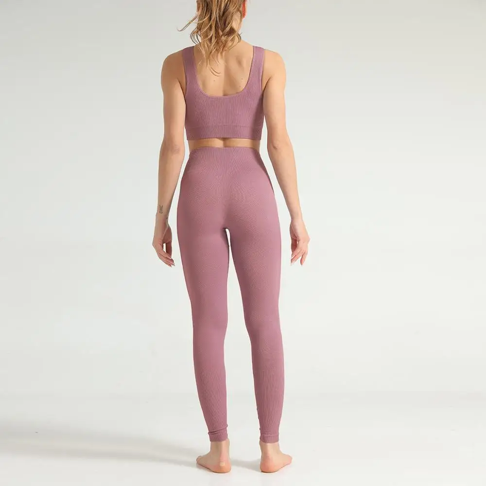 Женский бесшовный комплект для йоги костюм фитнеса дышащая майка + легинсы штаны