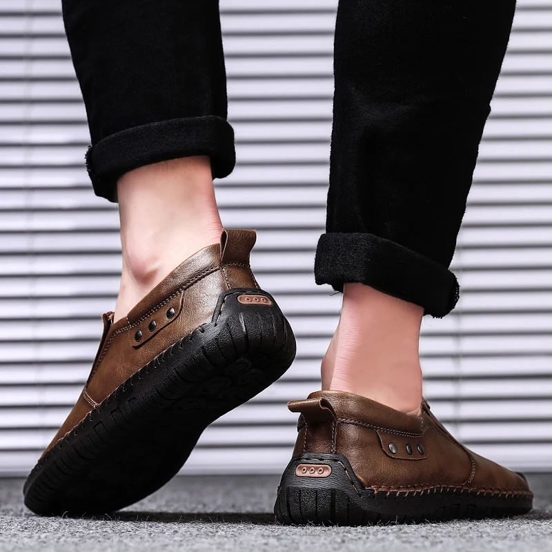 Мужские туфли из натуральной кожи роскошные брендовые дышащие без застежки