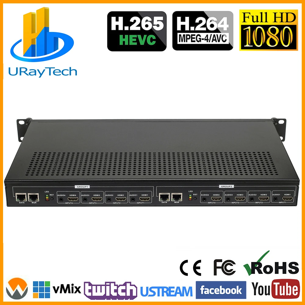 1U стойка HEVC H.265 H.264 HDMI видео потоковый кодировщик прямой трансляции HD IPTV 8 каналов
