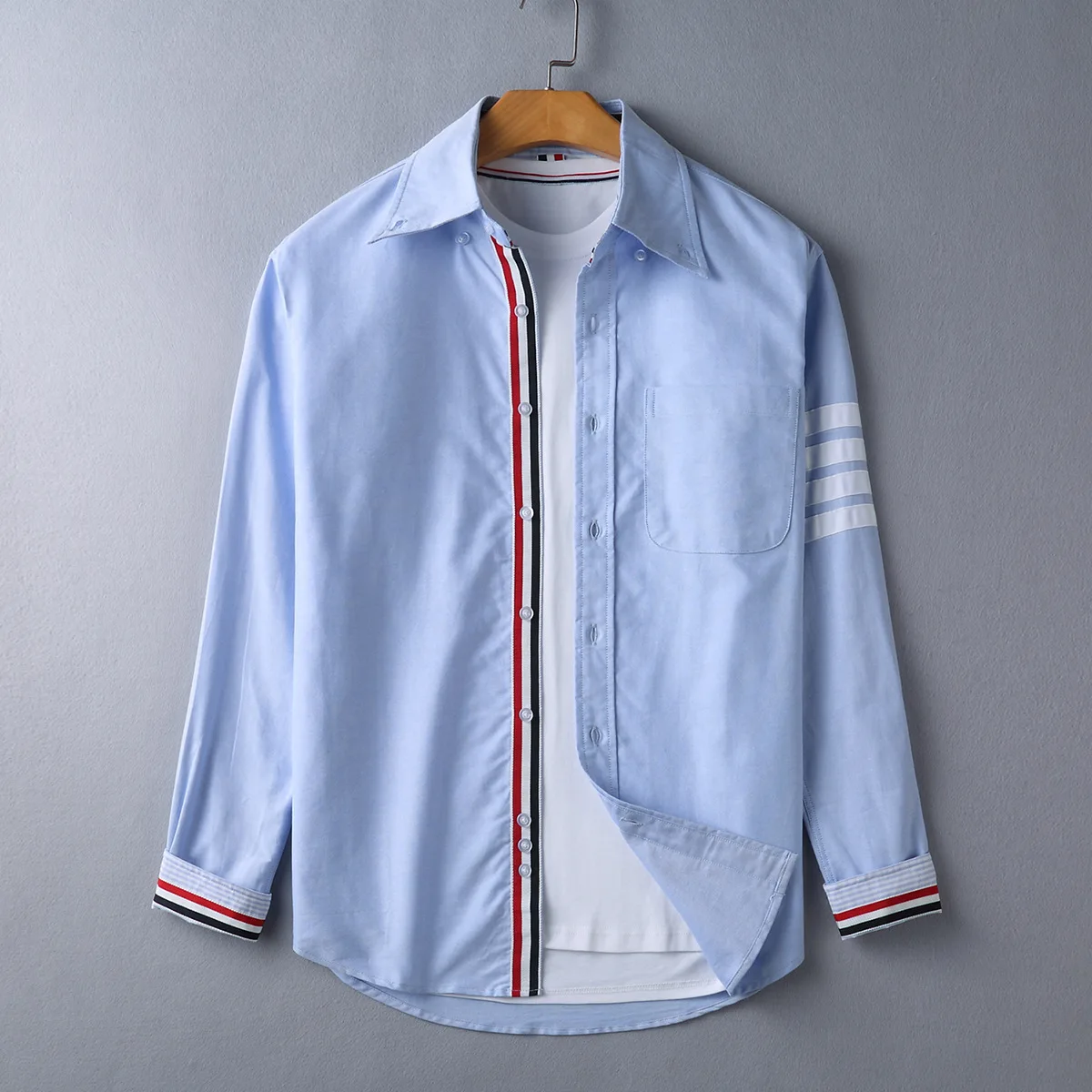 

2021 Brand Man Shirt Fashion White Long Sleeve Oxford Farbic Solid Casual Turn Down Collar Korean Design