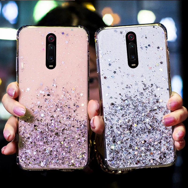 Блестящий чехол с блестками для Xiao mi Red Note 8 7 5 6 Pro 6A 7A 9 lite A2 A3 CC9E CC9 SE 9T K20 pro POCO F1