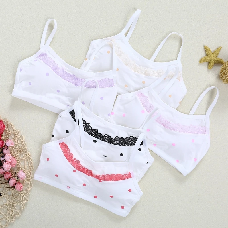 

Young Girls Lace Dot Training Bra Teenage Kids Soft Cotton Sport Underwear Tops New Dropship