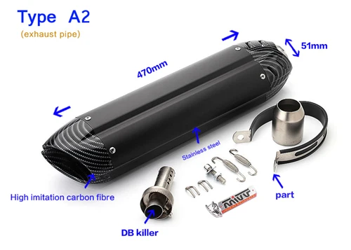A2 Универсальный 51 мм moto rcycle Глушитель Трубы Escape moto mivv для kawasaki er6n sv650 crf 230 Z800 R1 cb650f cb1000r cbr250r - Цвет: A2