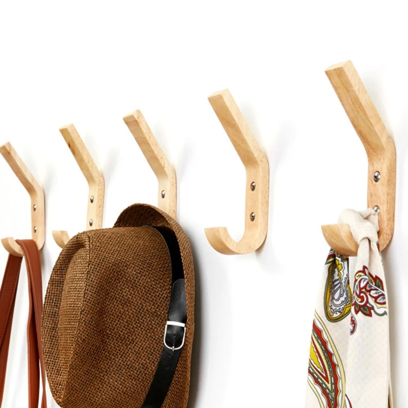 

Pack of 2 Natural Wooden Coat Hooks Wall Mounted Vintage Beech Wood Hat Hangers