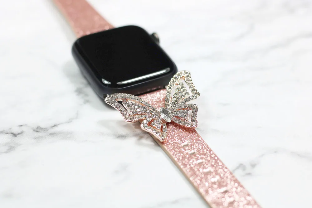 Блестящий Браслет-бабочка для Apple Watch, 38, 40, 42, 44 мм, серия 1, 2, 3, 4, 5, алмазный браслет iWatch, блестящий кожаный ремень