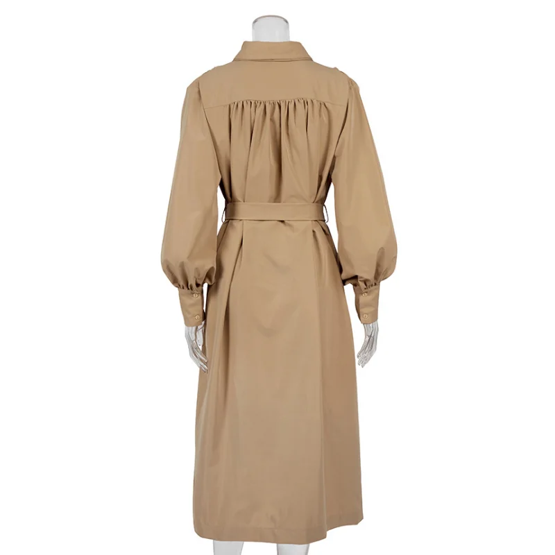 

Women's Dress Spring Autumn Fashion Vintage Turn Down Collar Lantern Sleeve Solid Temperament Slimming Female Mid Length Dress