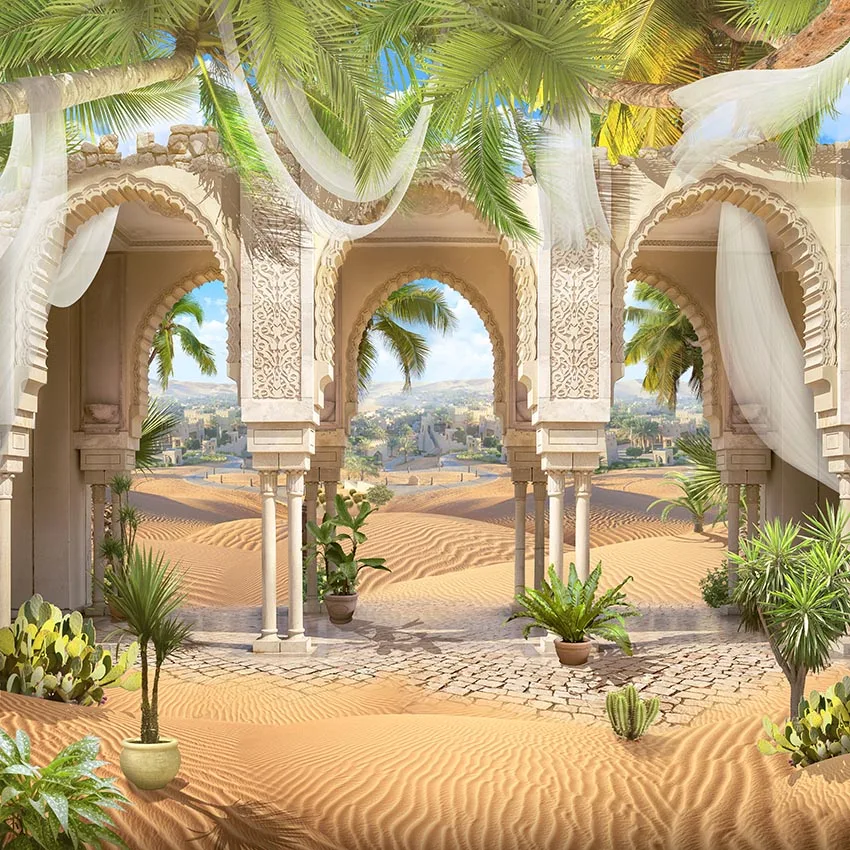 

6x6ft Beautiful Oriental Arches Curtains Sunny Hot Desert Custom Photo Studio Seamless Background Backdrop Vinyl 180cm x 180cm