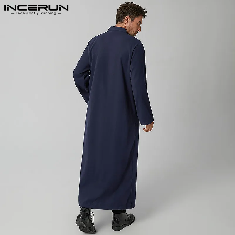 Fashion Buttons Long Style Thick Overcoats INCERUN Winter Coats Mens Solid Color Blends Man Sleeve Stand Collar Trench 5XL7 | Мужская