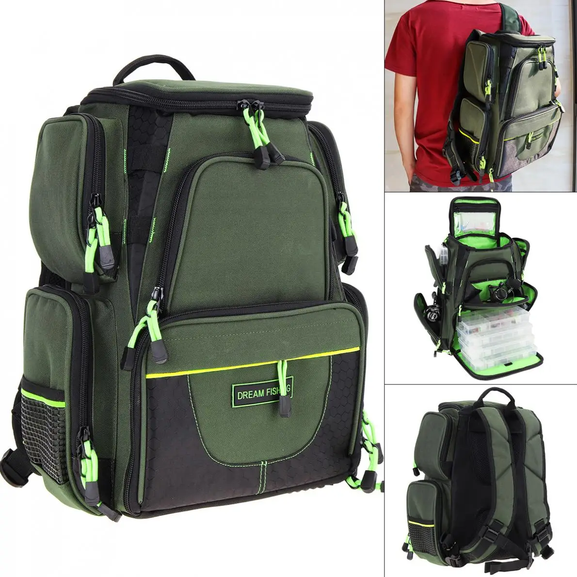 

39 x 35 x 16cm Large Capacity 7.5L Backpack Outdoor Fishing Reel Case Tools Tackle Bag with 4pcs Lure Box Fishing Bags Hot