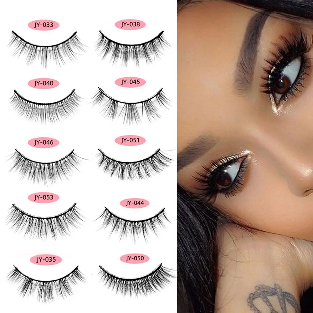 

5 Pairs 3D Mink Hair False Eyelashes Crisscross Clear Strip Black Stems Eyelashes Handmade Wispy Natural Short Fake Eyelash