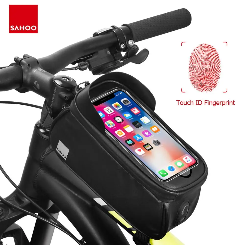 

SAHOO Cycling Waterproof Front Frame Top Tube Handlebar Bag with Touch Screen Holder Case for 6.5” Bike Phone Mount Pouch 122053