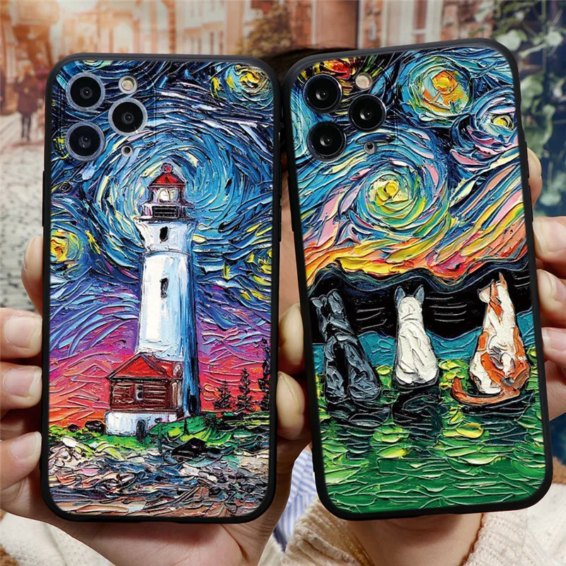 3D Emboss Case For iPhone SE 2020 XR X 7 8 6 Plus 6s Soft Silicon Oil Painting Cover For iPhone 13 11 12 14 Pro XS Max TPU Capa