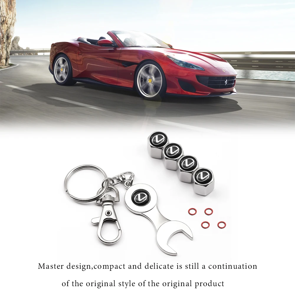 

4Pcs Car Tire Valve Caps Wheel Wrench Keychain Valve Modification Accessories For Lexus Sport RX450 Ct200h LX570 lS400 GS300 GX