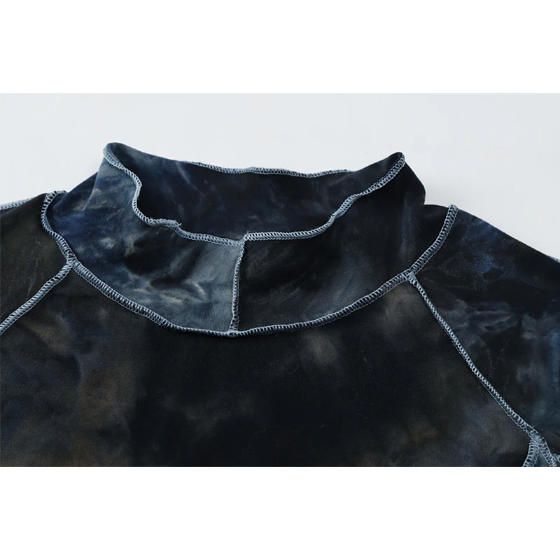 Женская Асимметричная футболка с воротником-стойкой и длинным рукавом в