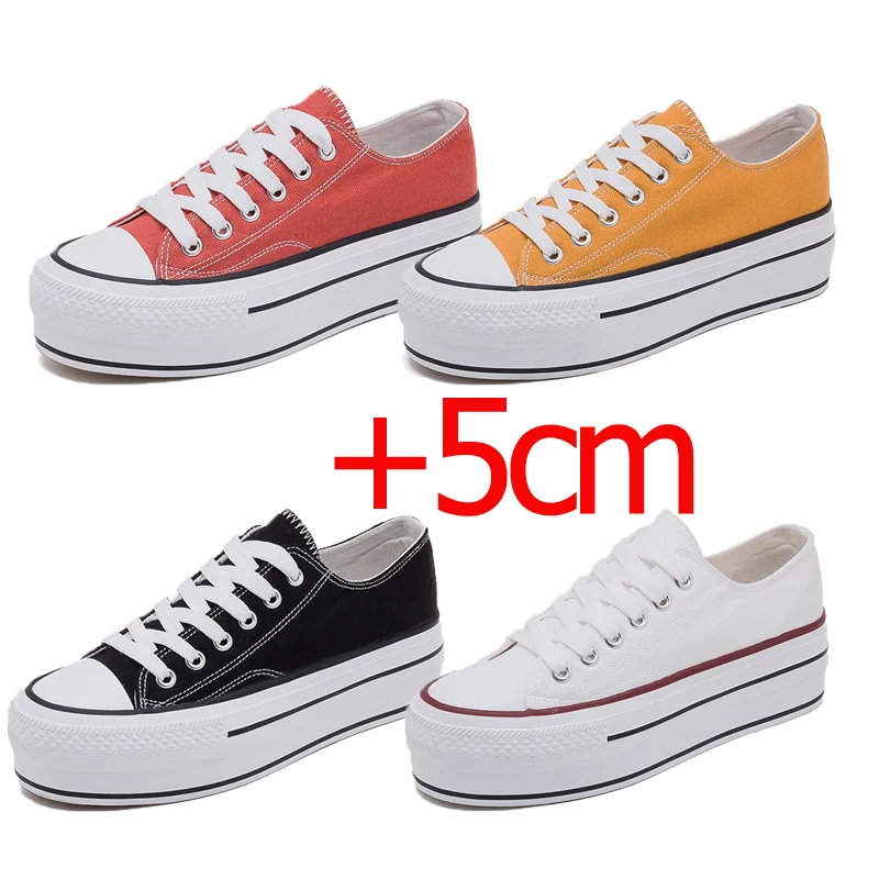 

Autumn Platform Cavans Shoes Women Shoes Height Increase high quality Canvas Shoes Four-Color Basic Outdoor Casual Lace up