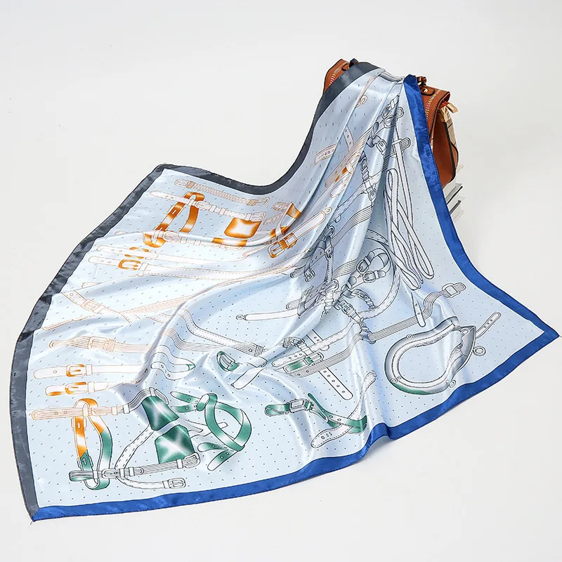 

2021New Luxury Brand 90*90CM High Quality All-match Women's Fashion Silk Scarf French Retro Print Headscarf Bandana Pareo