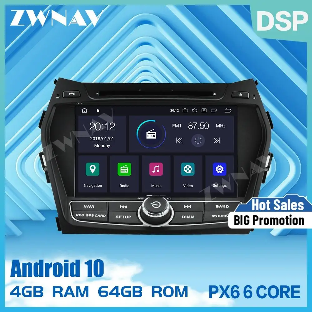 Автомобильный мультимедийный плеер PX6 4 Гб + 64 ГБ Android 10 0 для Hyundai IX45 Santa fe 2013 2018