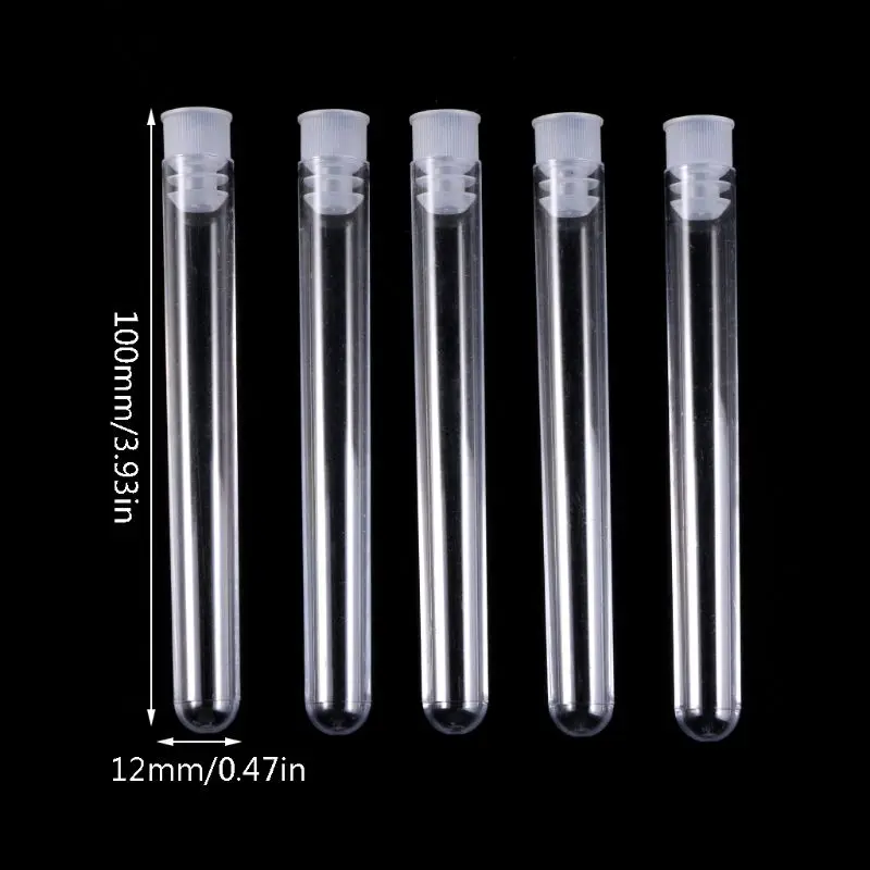 50 Pcs/Pack 12x100mm Transparent Laboratory Clear Plastic Test Tubes Vials With Push Cap School Lab Supplies
