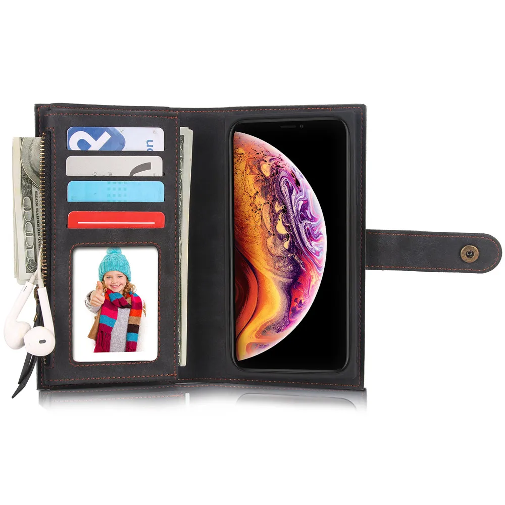 

Vintage Folio Zipper Wallet Case PU Phone Shell with Stand Purse Card Slot for iPhone 7 8 X XS XR