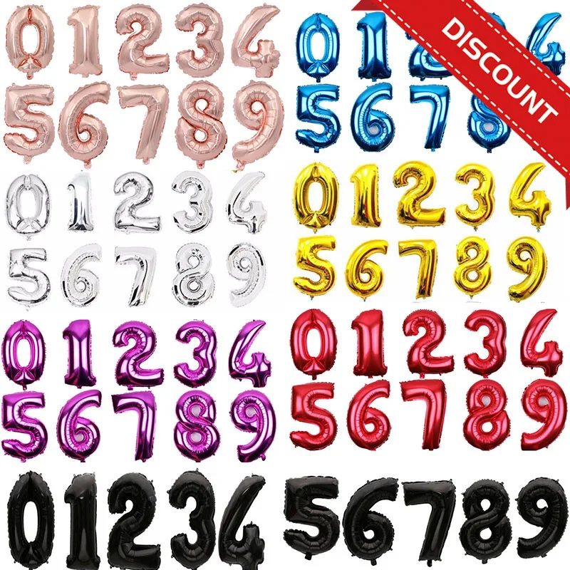 1PC 16'' 32'' 40'' Number Foil Balloon Helium Balloons Birthday Party Decoration Kids Decor For Home New Year Christmas Navidad