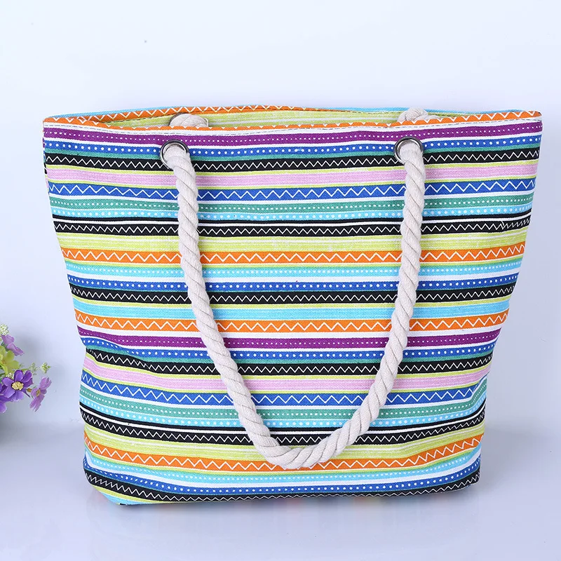 

Beach Bag Folk-custom Shoulder Bags for Women Geometric Patterns Handbag Canvas Bag De Luxe Femme Purses and Handbags Women's