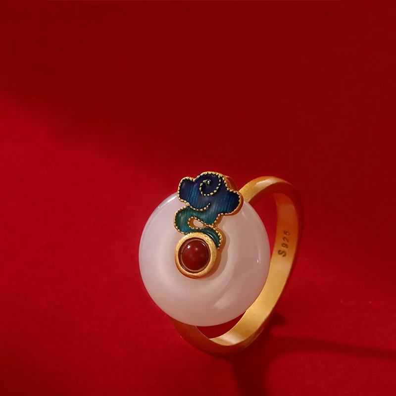 

Retro Palace Style Blue Enamel Craft Lucky Clouds Adjustable Finger Rings For Women Wedding Engagement Statement Jewelry