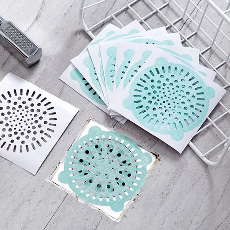 

10Pcs Disposable Anti-blocking Floor Drain Mat Sticker Hair Strainer Stopper Filter Sticker For Bathroom Sewer Kitchen Supplies