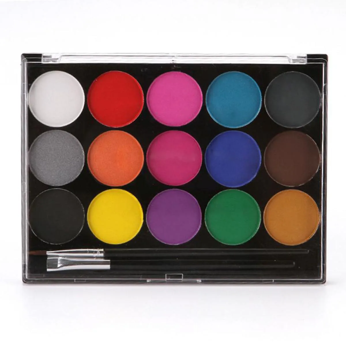15 Colors Water-soluble Face Body Painting Pressed Powder Palette With 2 Makeup Brushes Non-toxic Tattoo Art Kit |