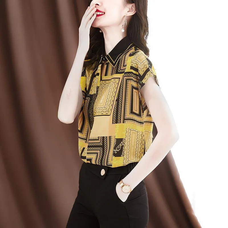 

Women Spring Summer Style Chiffon Blouses Shirts Lady Casual Turn-down Collar Short Sleeve Chiffon Blusas Tops ZZ0671