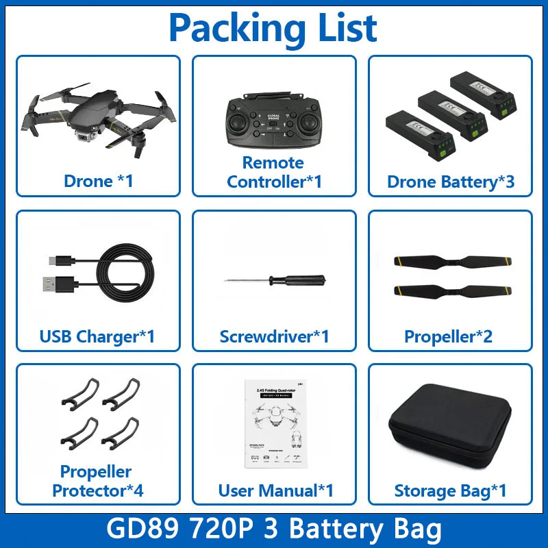 720P Bag 3B Глобальный Дрон EXA GD89 4K Дрон селфи Дрон RC Дрон X Pro беспилотный Квадрокоптер FPV с камерой HD Квадрокоптер VS SG106 E58 E520 - Цвет: 720P Bag 3B