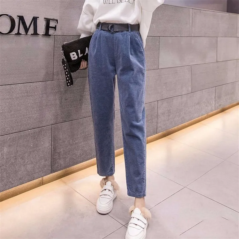 Вельветовые штаны шаровары Осень-зима женские длинные с эластичной резинкой на