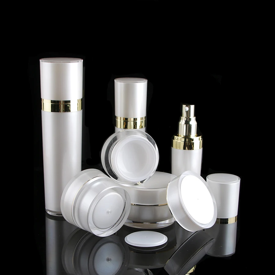 

30ml/50ml/120ml Pearl White Acrylic Lotion Bottle Silver Emulsion Dispenser Lotion Press Pump Atomized Sprayer 10Pcs/lots