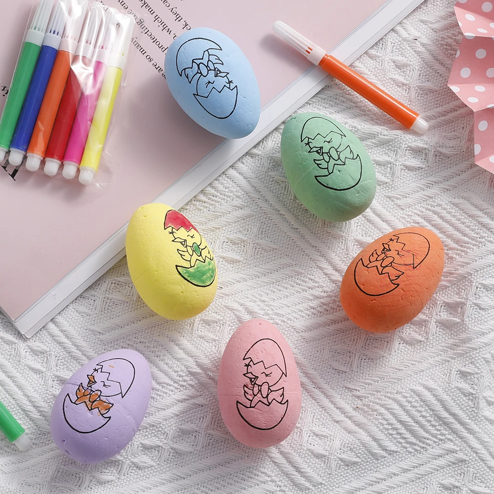 Купи 6pcs Children DIY Colorful Painted Eggs Plastic Manual Making Easter Egg Educational Toy Party Favors Kids Birthday Toy Giveaway за 190 рублей в магазине AliExpress