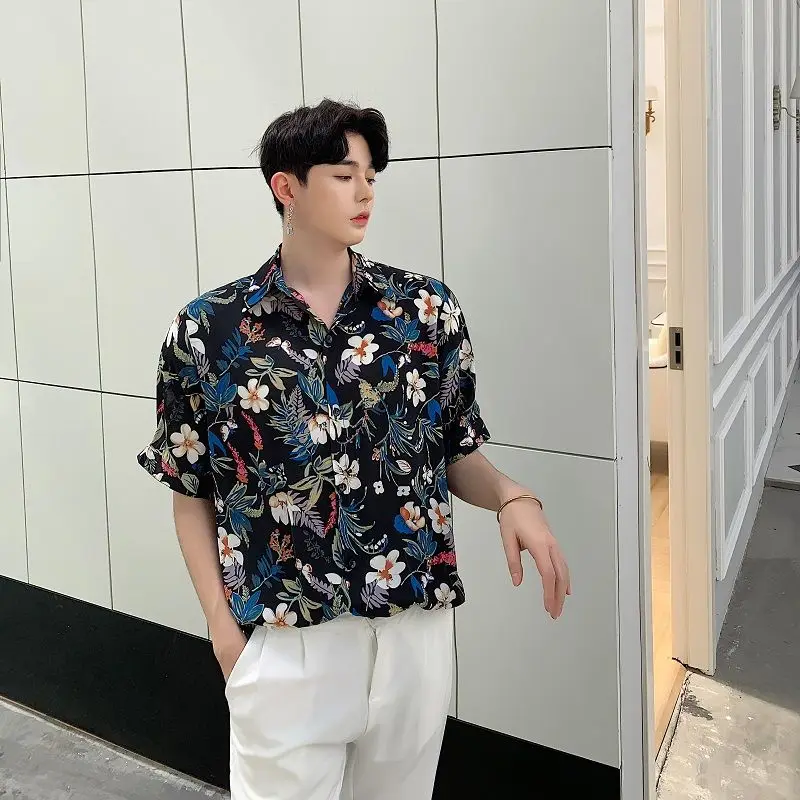 

Men's short-sleeved shirt 2020 spring and summer new retro printed short-sleeved shirt youth personality trend men's clothing